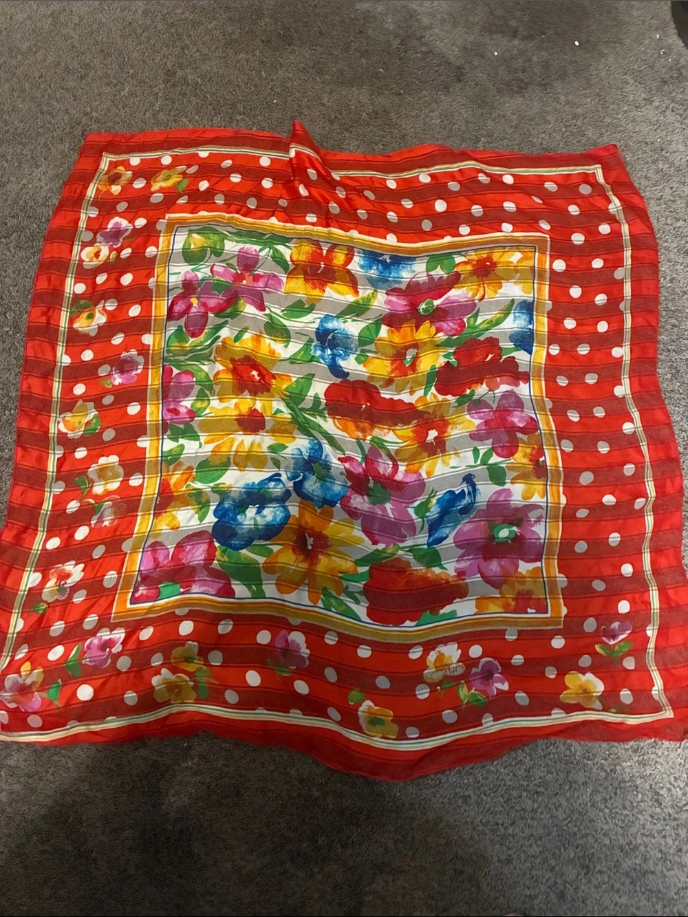 Red Polka Dot Floral Square so Scarf